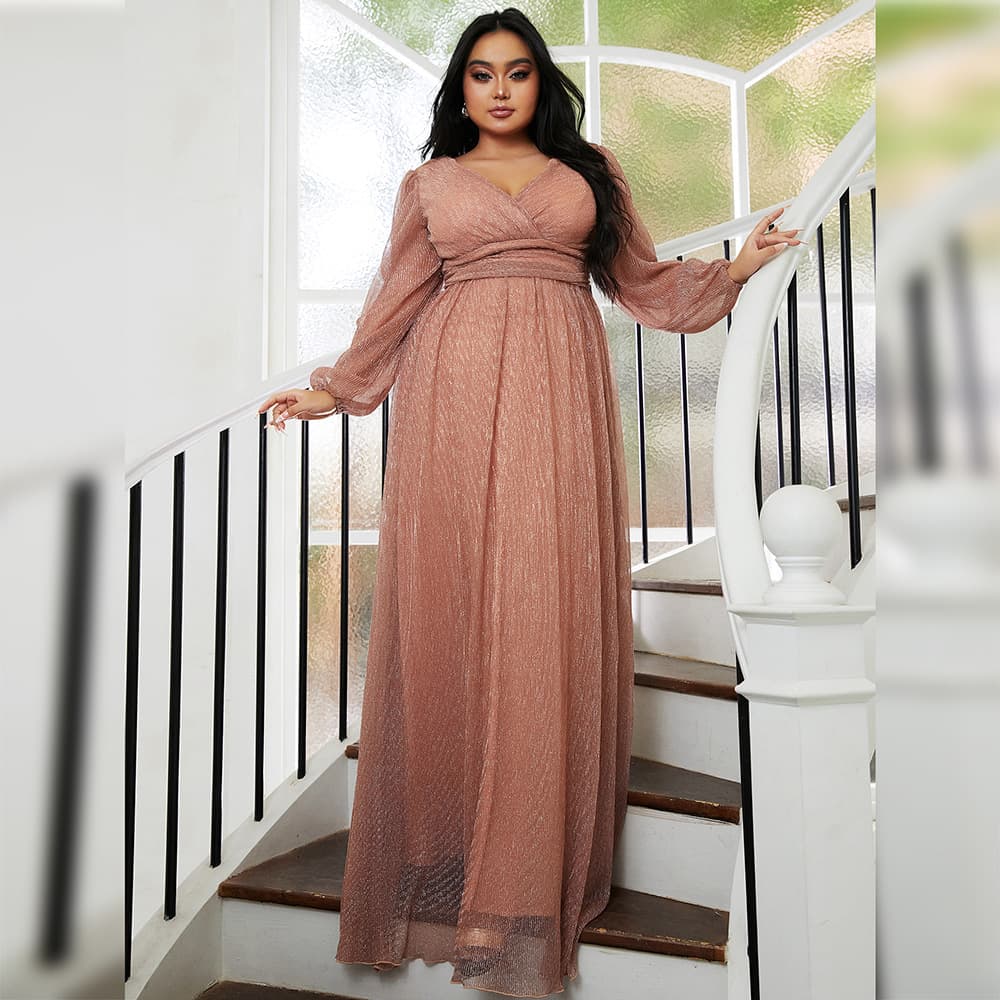Cross-Border Export Amazon European and American Plus Size Women's Long Wedding Party Banquet Luxury Evening Dress