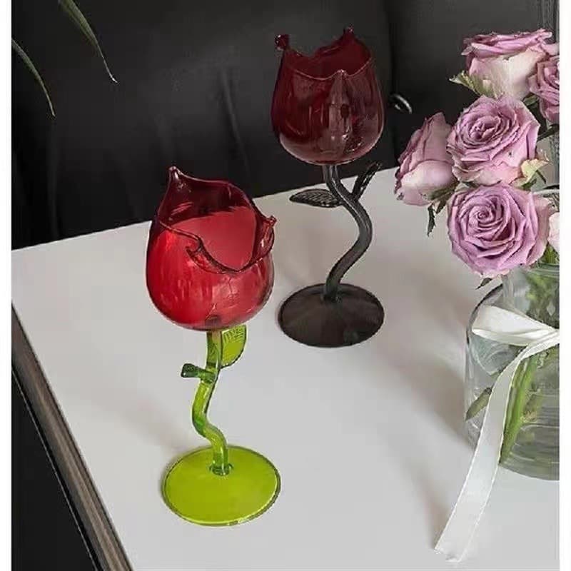 French Romantic Elegant Ins Slightly Curled Rose Wine Glass Goblet Champagne Glass Red Wine Glass Grape Cocktail Glass