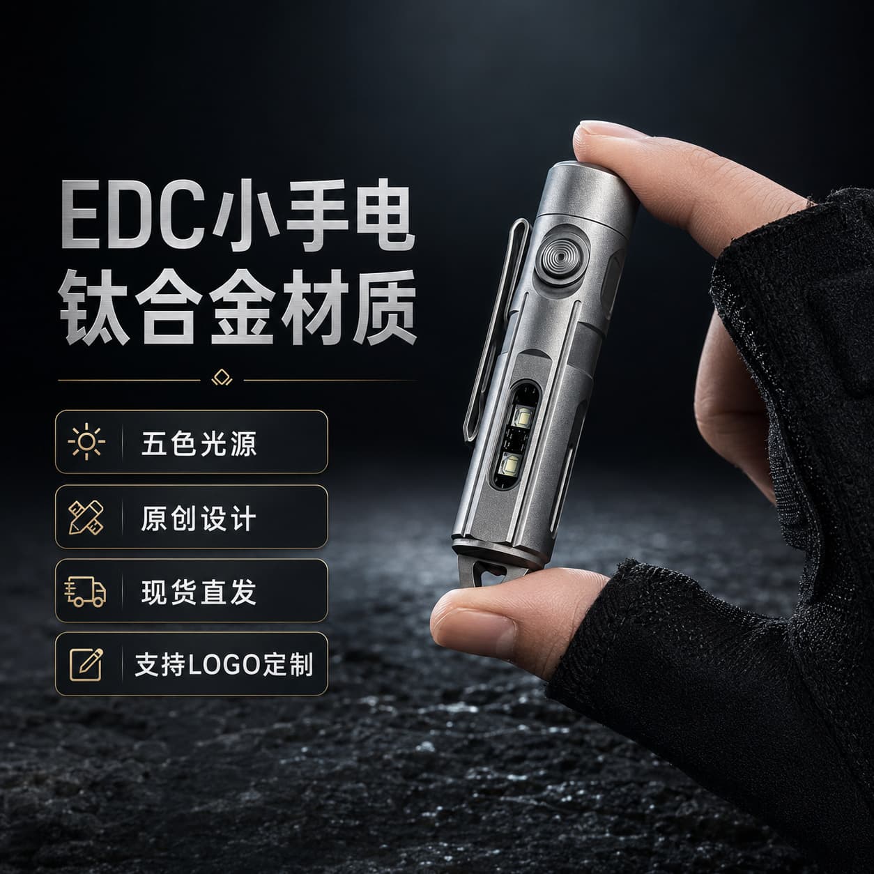 TC4 titanium alloy EDC mini bright flashlight charging crowbar keychain outdoor portable custom source factory