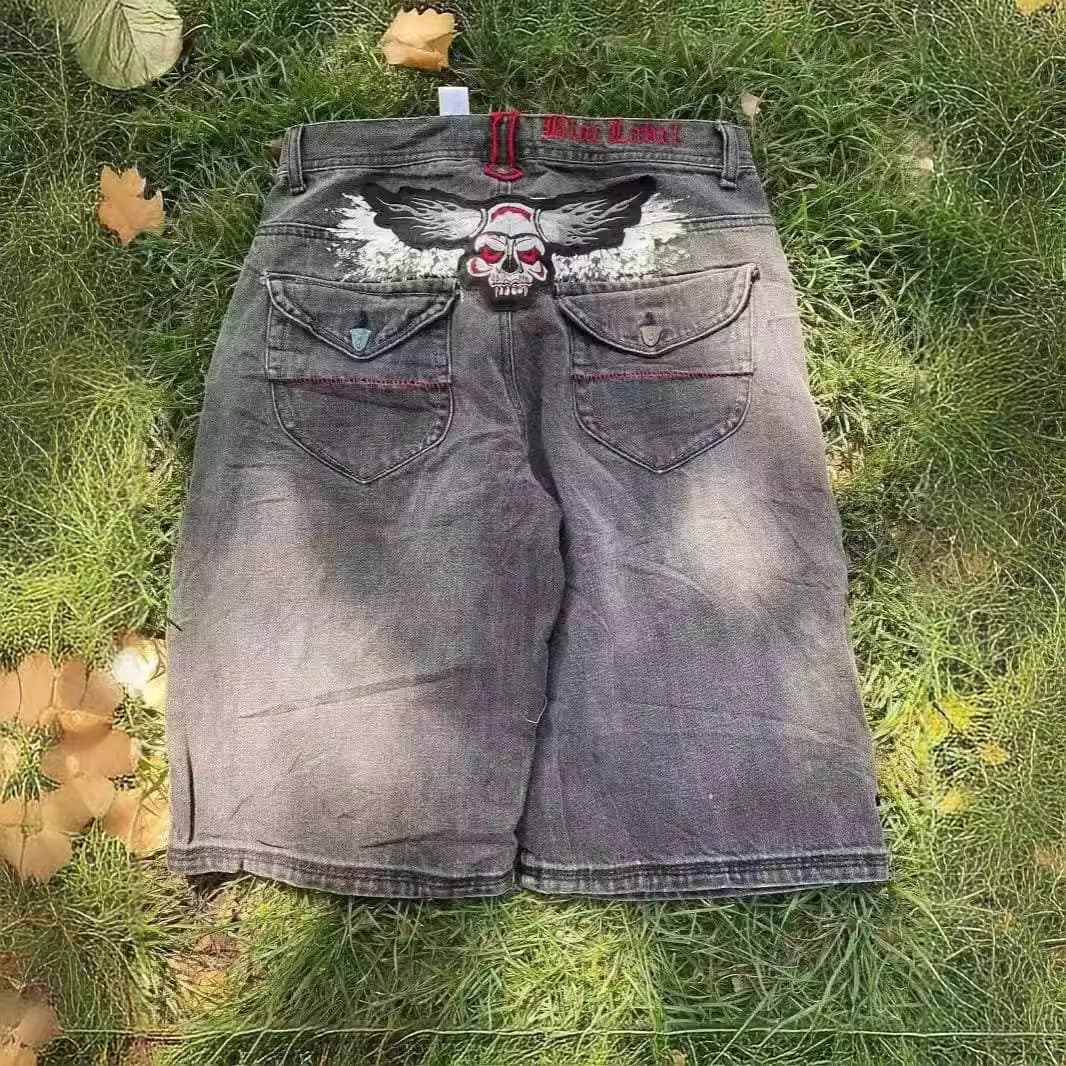 Cross-border e-commerce US skull embroidery retro loose casual summer street fashion Y2K Denim shorts Harajuku