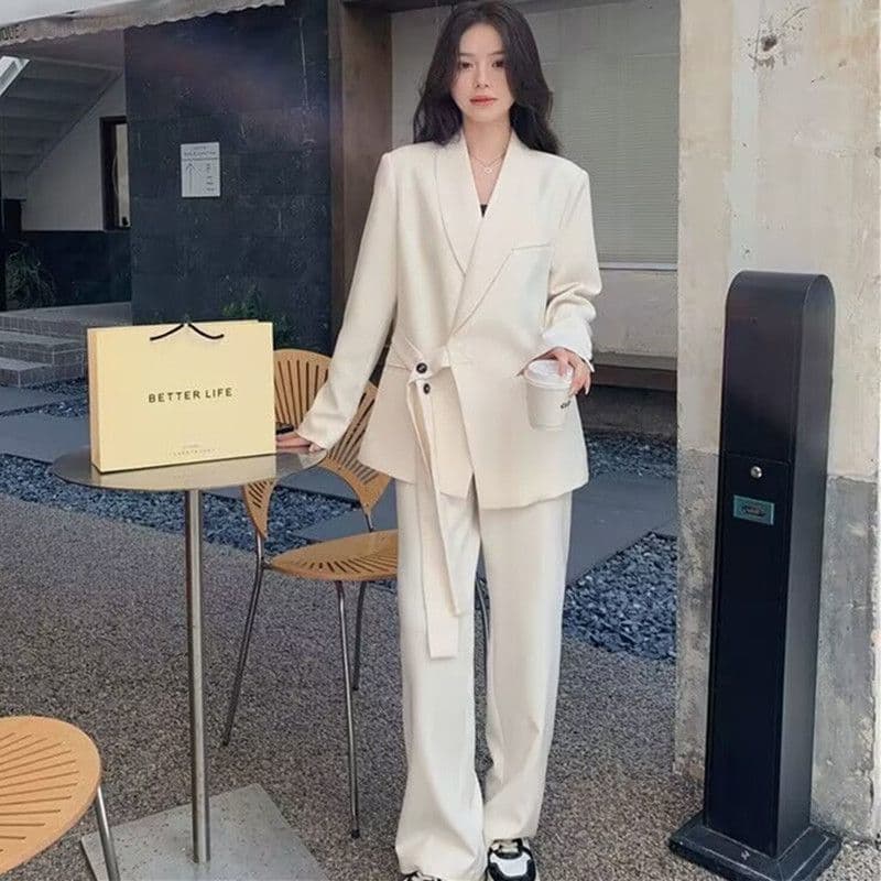 Korean style design small suit suit for women 2026 spring and autumn new style high-end temperament casual wide-leg pants two-piece set