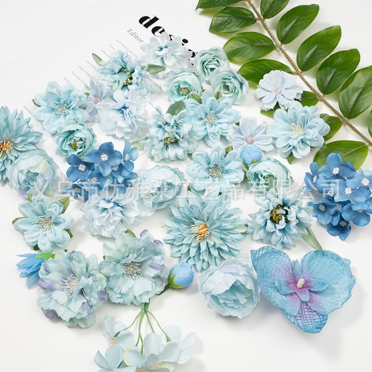Blue Artificial Flowers, Silk Flowers, DIY Handmade Materials, Headdresses, Han Dynasty Hairpins, Hair Accessories, Scenery