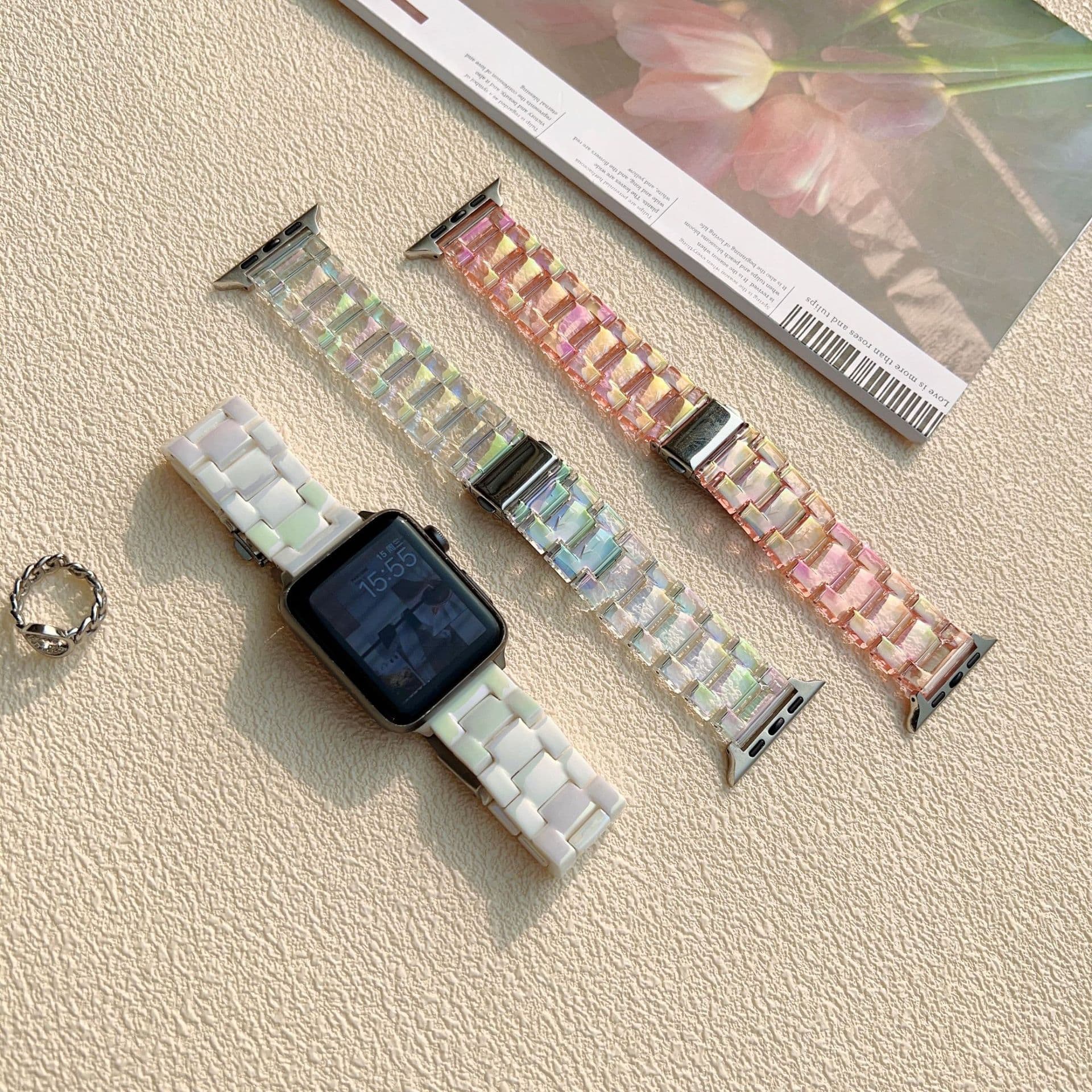 Suitable for apple watchSeries11 radium shooter strap Apple three transparent ice cube colorful strap