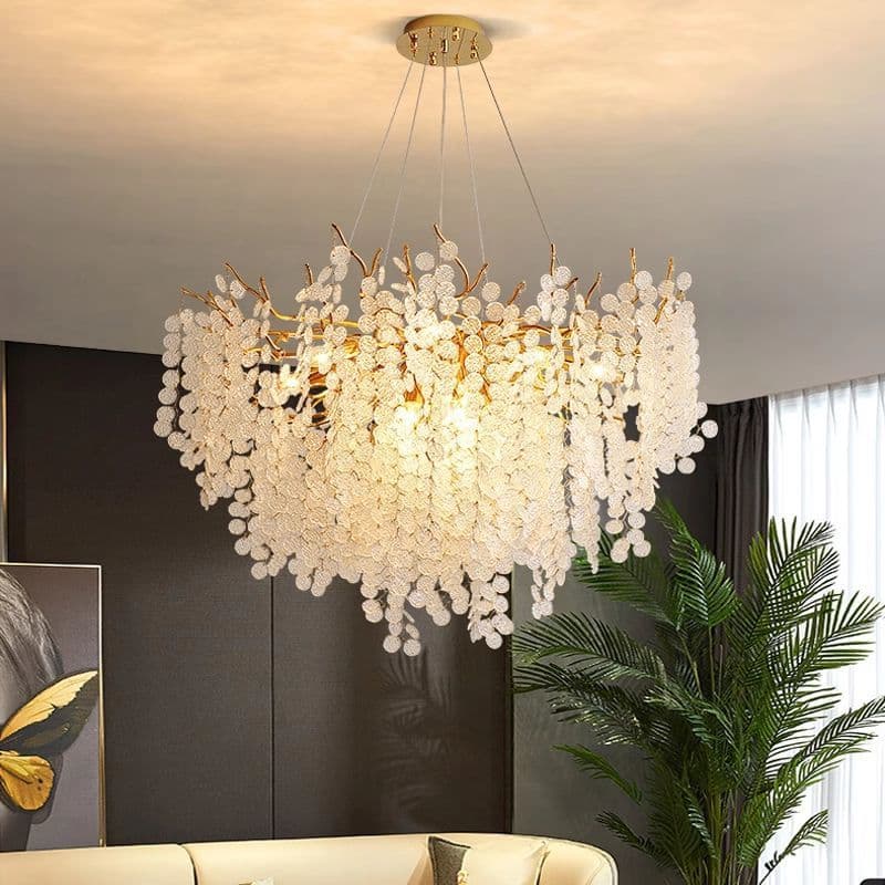 French-style crystal chandelier with money tree branches, modern and minimalist design, suitable for bedrooms, dining rooms, and living rooms.