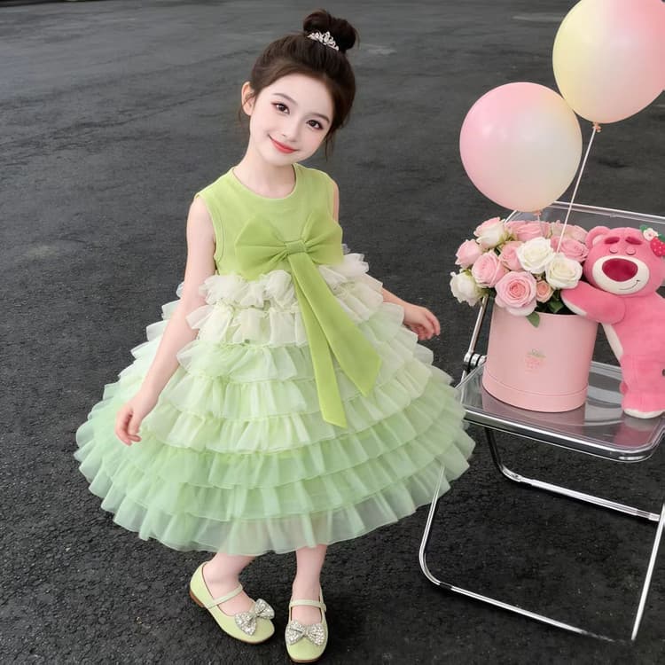 Trendy Girls Summer Dress Tulle Skirt Birthday Party Gown Princess Dress for Kids Older Children Cake Skirt