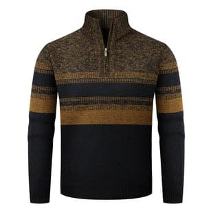 New Autumn Style Cross-border Men's Half-Zip Stand Collar Knit Sweater Casual Color-Block Long-Sleeve Sweater