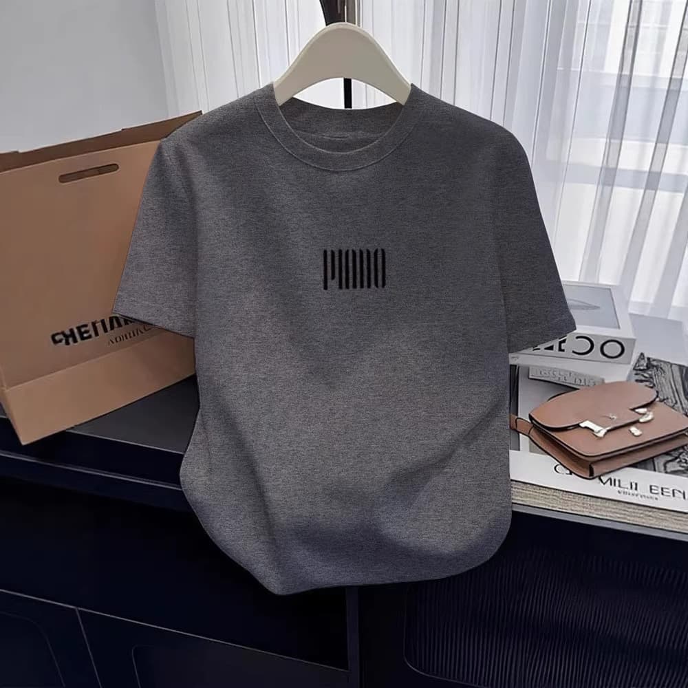Gray right shoulder cotton short-sleeved T-shirt for women 2026 summer new fashion versatile top basic thin T-shirt