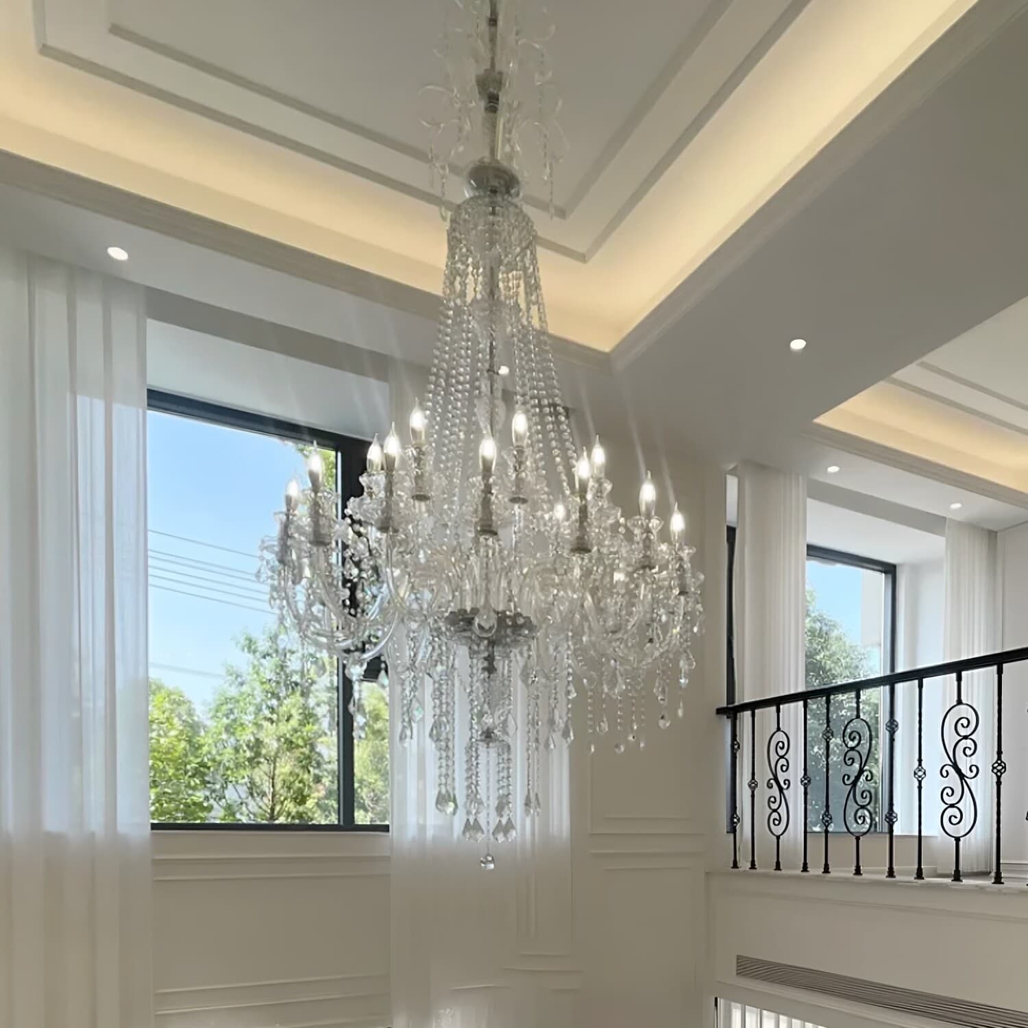French Luxury Crystal Villa Chandelier Candle Lamp Palace Style Staircase Wedding Hotel Duplex Large Chandelier