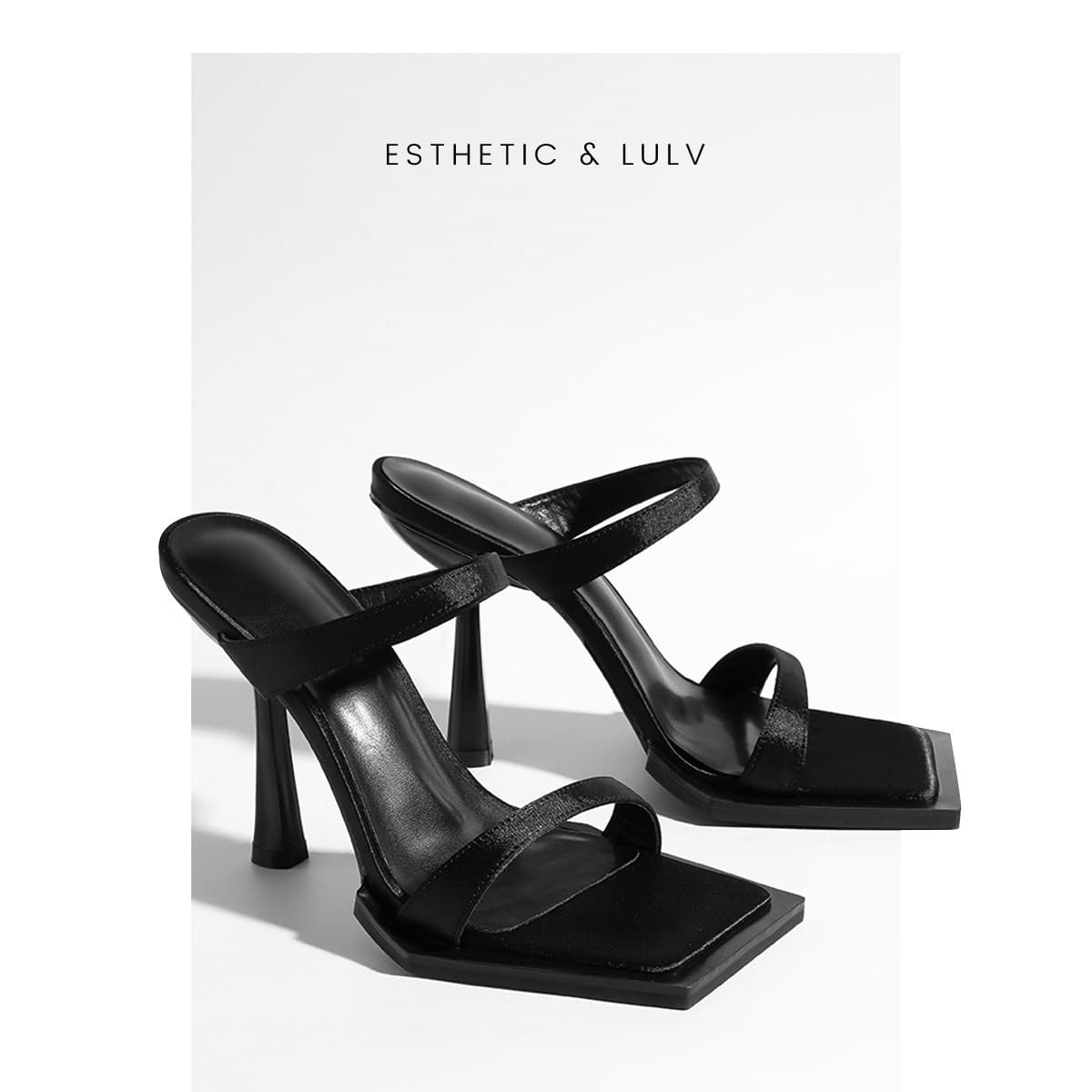 Black one-line high-heeled slippers for women summer outer wear high-heeled sandals for women summer thick-heeled high-heeled shoes for women 2026 new style