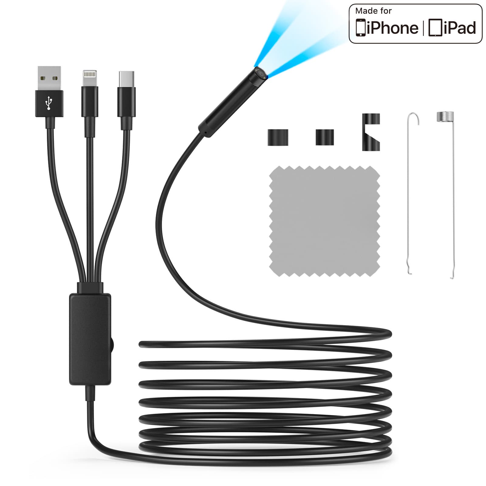 Three-in-one TYPE-C USB Apple mobile phone endoscope 8MM screw head 5m waterproof mobile phone endoscope