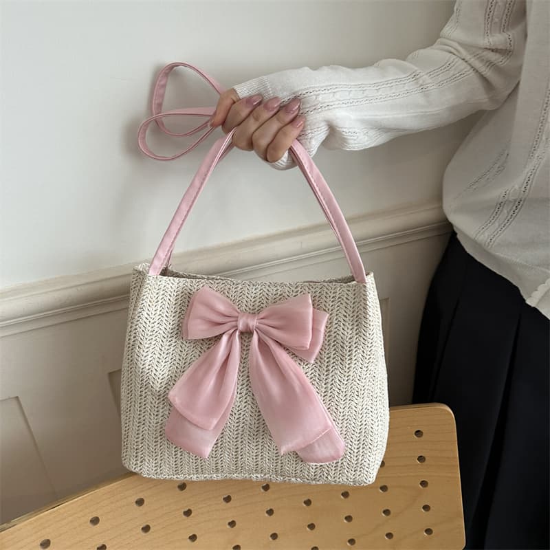 Niche Design Straw Woven Bag for Women, Large Capacity, Unique, Elegant, Stylish, Casual, Bow, Shoulder Bag, Tote, Large Bag