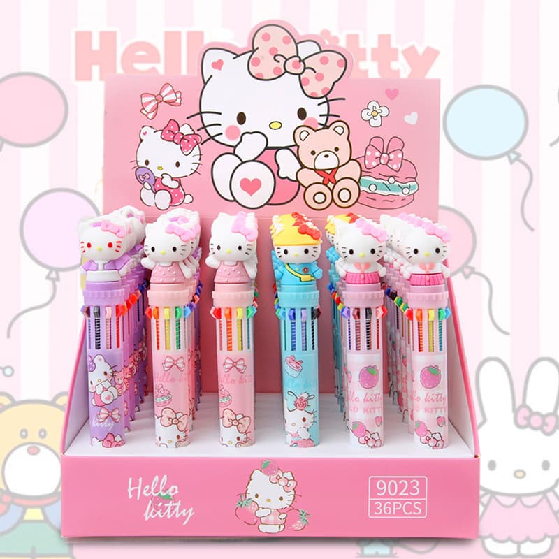 New cat ten-color ballpoint pen with high appearance and cute cartoon pressure pen girl’s heart 10-color in-one accounting pen