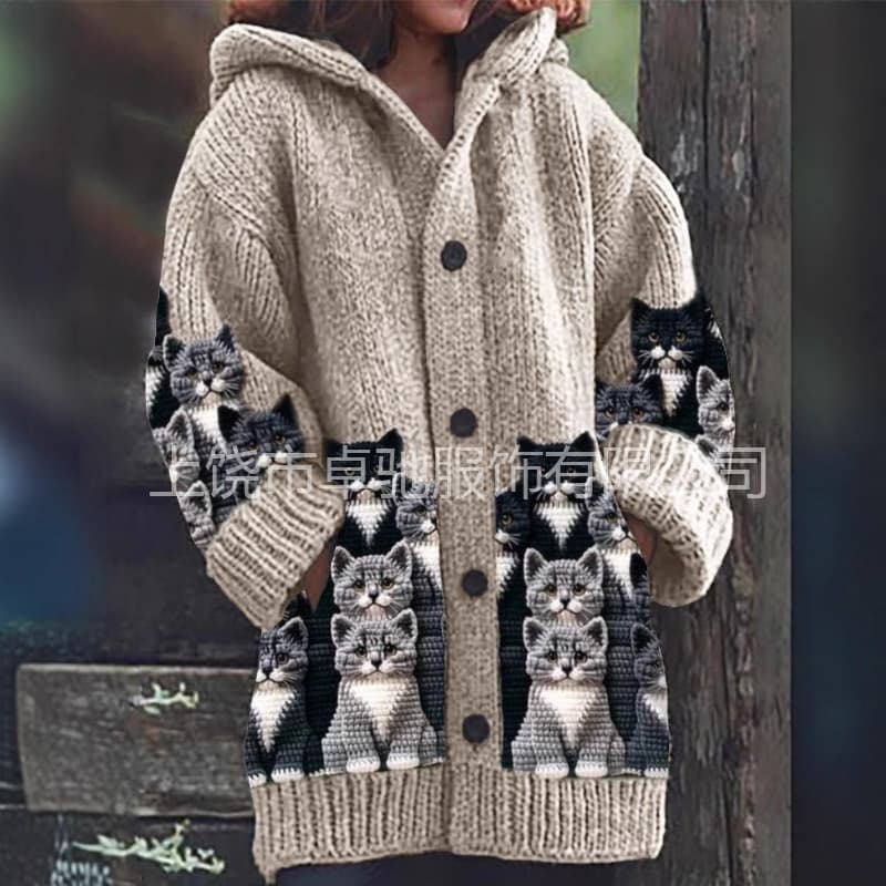 2025 Cross-border Foreign Trade Amazon Independent Site New Halloween Animal 3D Print Casual Hooded Cape Coat