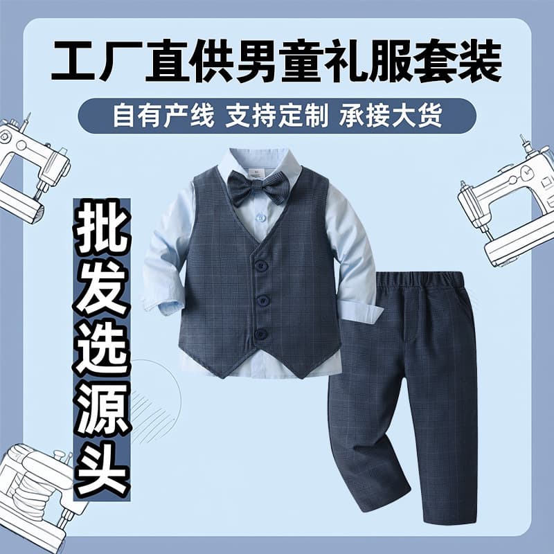 2025 Spring/Autumn Baby Birthday Party Children's Clothing Long Sleeve Shirt Vest Long Pants Gentleman Bow Tie Boys Set