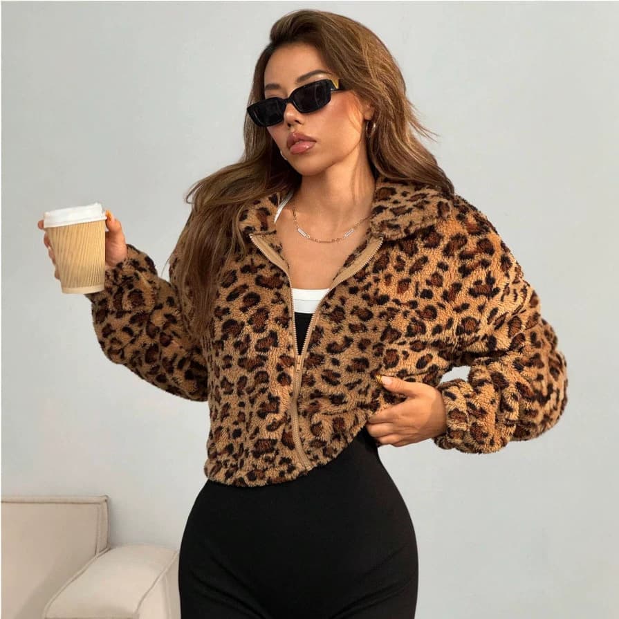 2026 Autumn/Winter New Arrival Amazon Temu Cross-Border European and American Style Versatile Plush Long-Sleeve Leopard Print Coat