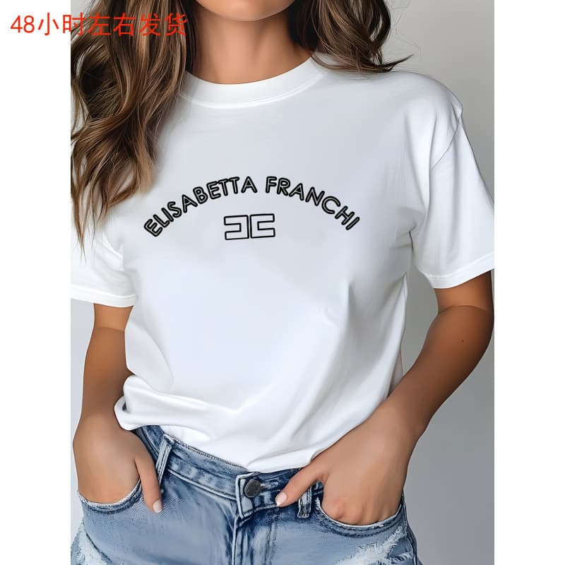 ELIABETTA FRANCHI graphic print spring and summer casual short-sleeved round neck women's T-shirt, casual women's clothing