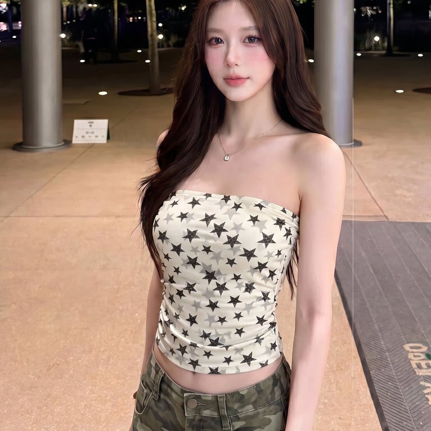 American Sexy Style Star Print Strapless Vest Top for Women Summer New Fitted Slimming Versatile Cropped Top