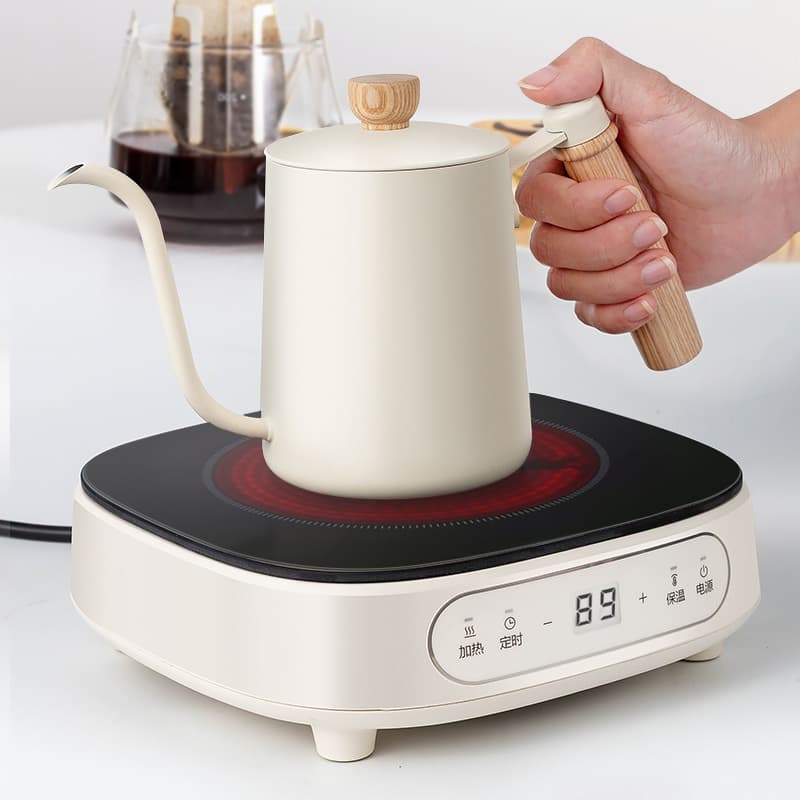 New 304 Stainless Steel Pour Over Pot, 600ML Wood Handle Coffee Pot, Outdoor 350ML with Scale Line, High Design