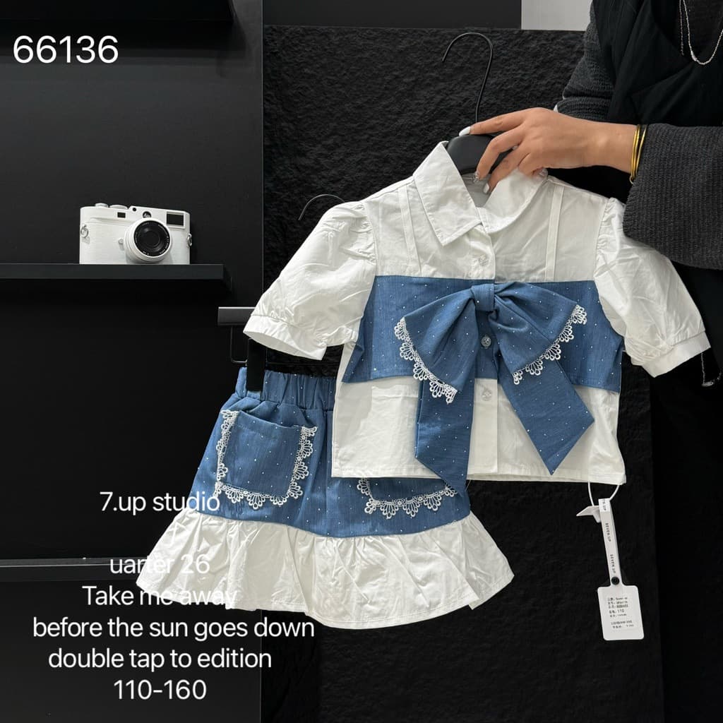 Custom 2026 Spring/Summer New Girls Big Kids European-American 3D Butterfly Shirt Skirt Set 2-Piece 110-160