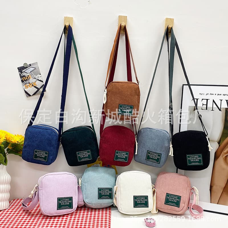 Women's Small Corduroy Bag 2026 New Shoulder Bag Korean Style Fashion Small Square Bag Crossbody Bag Fresh and Trendy Cross-Border