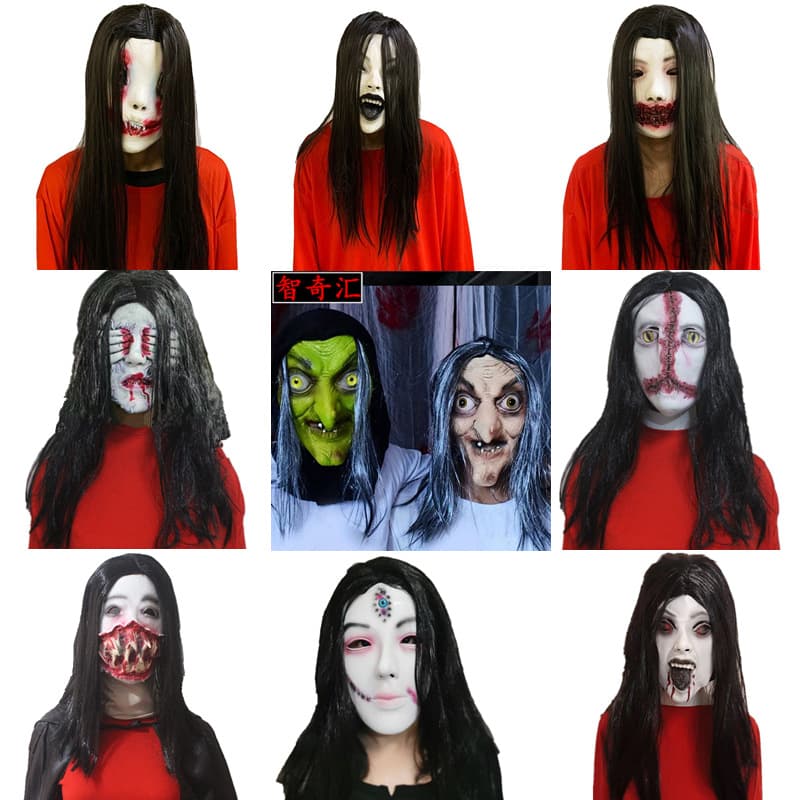 Murder Mystery Mask Werewolf Game Zombie Face Long Hair Ghost Halloween Costume Performance Escape Room Props