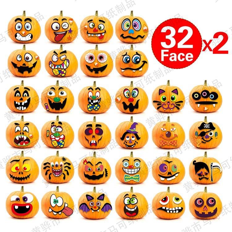 Halloween Pumpkin Decoration Stickers Cartoon Style Copperplate Non-drying Glue Process Customizable Personalization Available