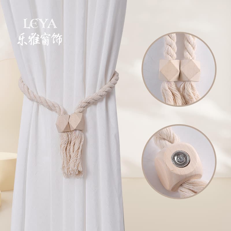 Cross-border Natural Wood Ball Magnetic Buckle Curtain Buckle Simple Nordic No Drilling No Installation Magnetic Curtain Tie Back Tie Rope