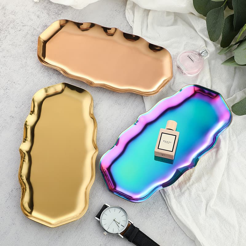 Modern Minimalist Large Wave Stainless Steel Tray Jewelry Ring Storage Plate Home Use Fruit Dish Irregular Shape Versatile Design