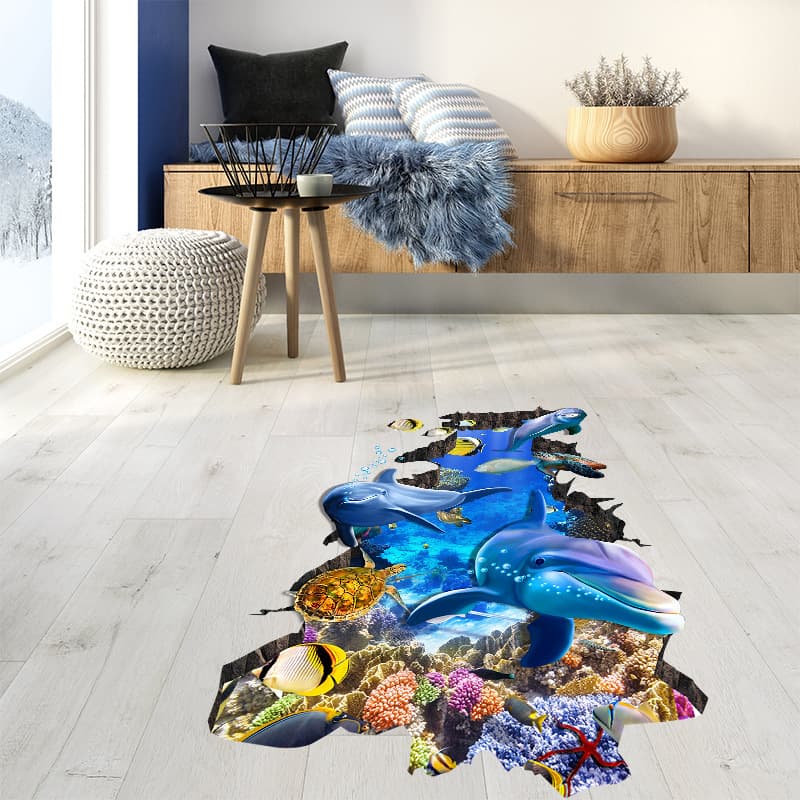 3D Three-Dimensional Wall-Mounted Undersea Dolphin Stickers Creative Personalized Wall Stickers Posters Wallpaper Self-Adhesive Stickers E021