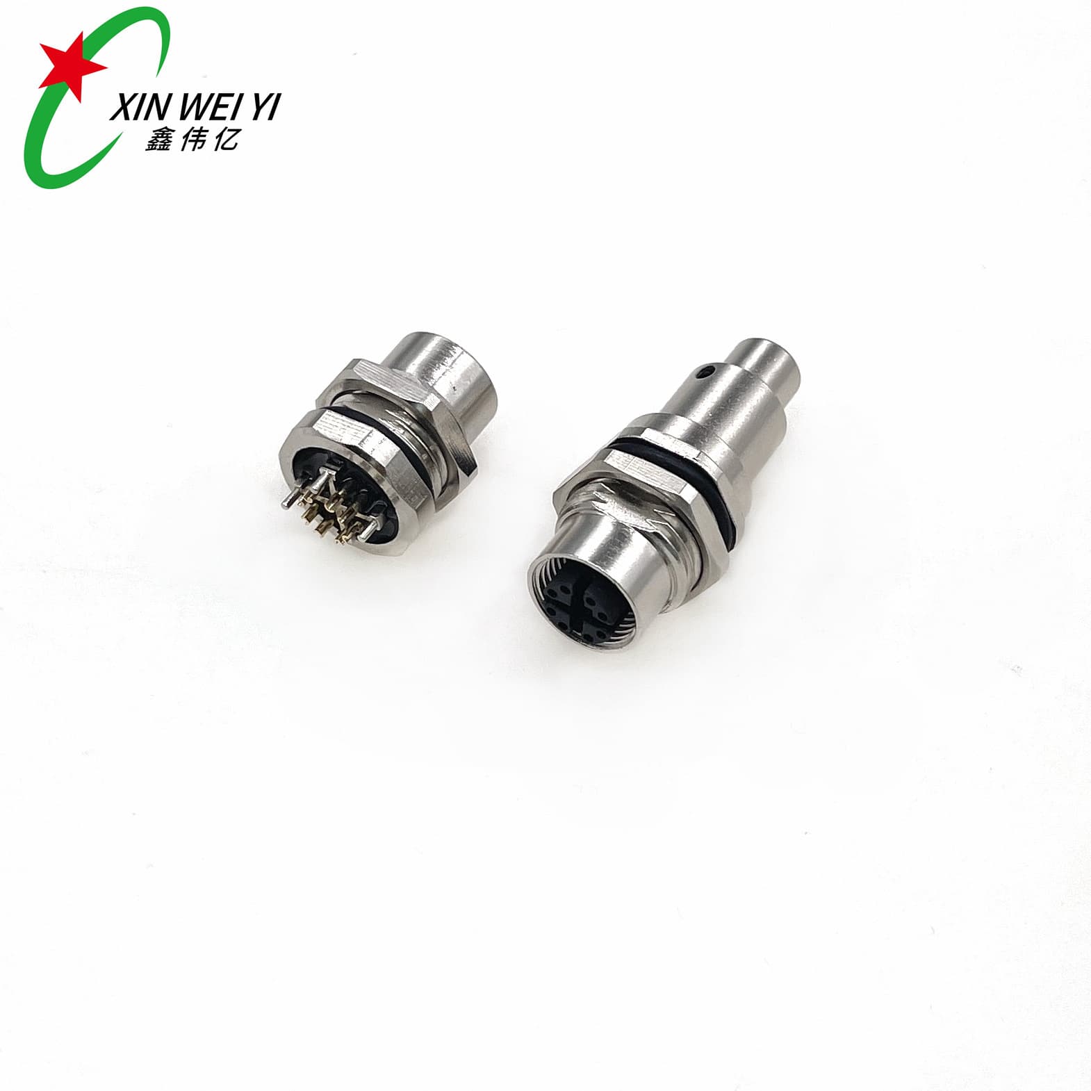 M12 Aviation Plug Connector 8-Pin X-Coding Female Rear Panel Mount Gigabit Network Precision Connector