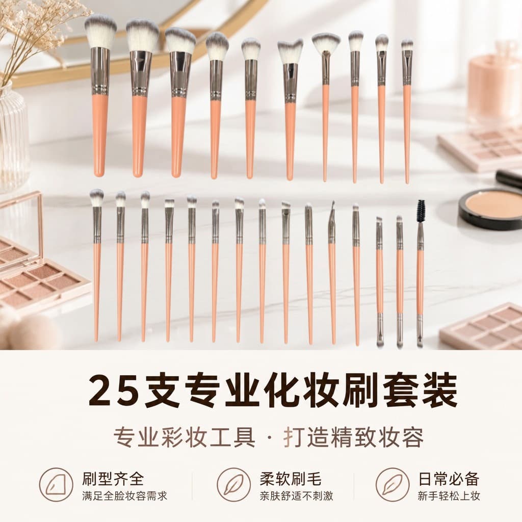 Cross-border Light Luxury 25-Piece Makeup Brush Set Powder Blush Contour Brush Foundation Brush Eye Brush Beauty Blogger Kit Brush