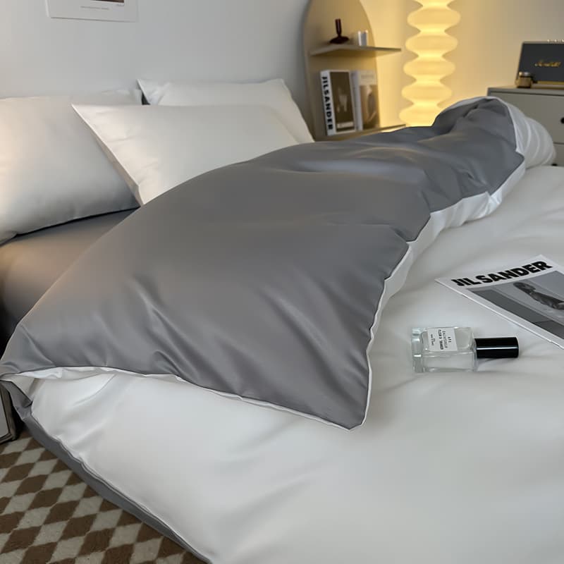 High-End Light Luxury Solid Color Washed Ice Silk Bedding Set Naked Sleeping Sheet Bed Cover Three-Piece Set