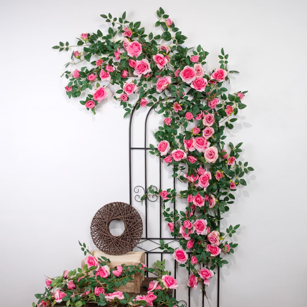 Artificial Rose Vine Fake Plastic Rattan Air Conditioner Pipe Wrapping Vine Decoration Cover Ceiling Hanging Flower Strip Plant