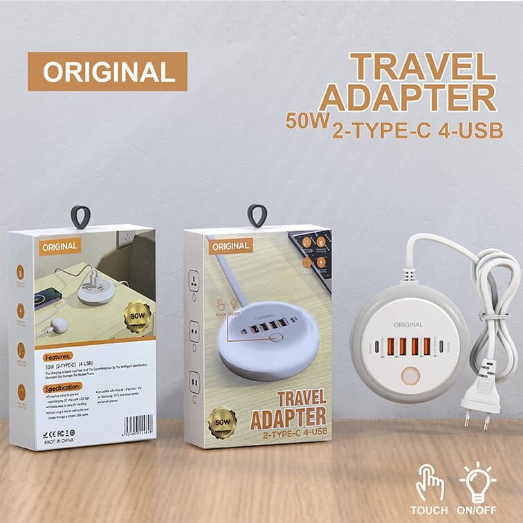 Cross-border New PD Power Strip Charger with Button Illuminated Dual C+4USB Multi-port Multi-functional Smart Power Strip