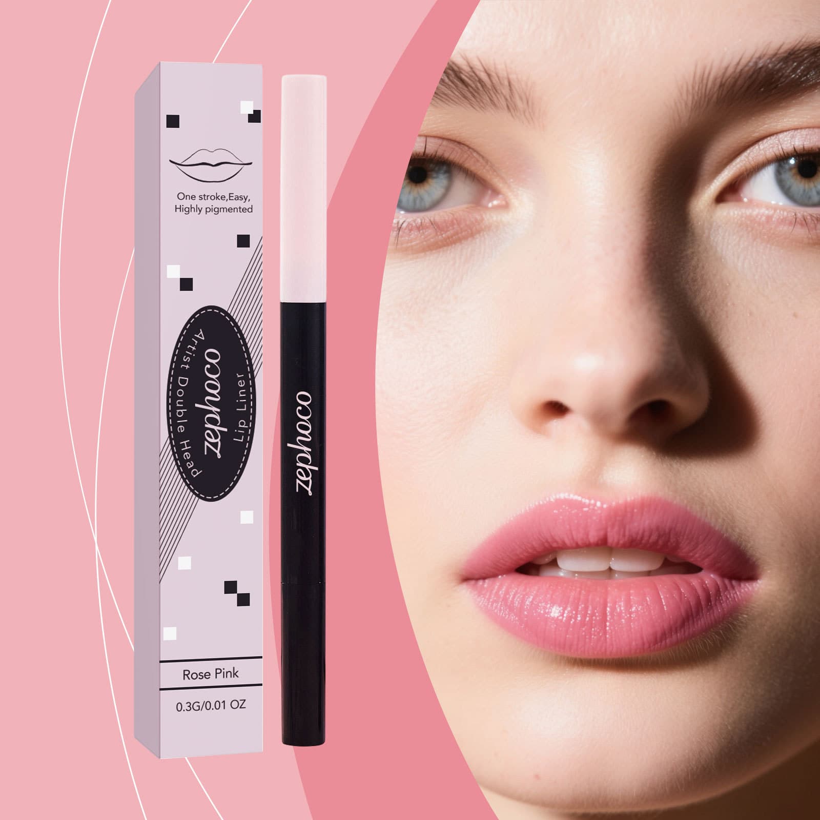 Zephoco Smooth Matte Lip Liner (Rose Pink) Silky Contour, Long-Lasting Color, Fashionable and Versatile