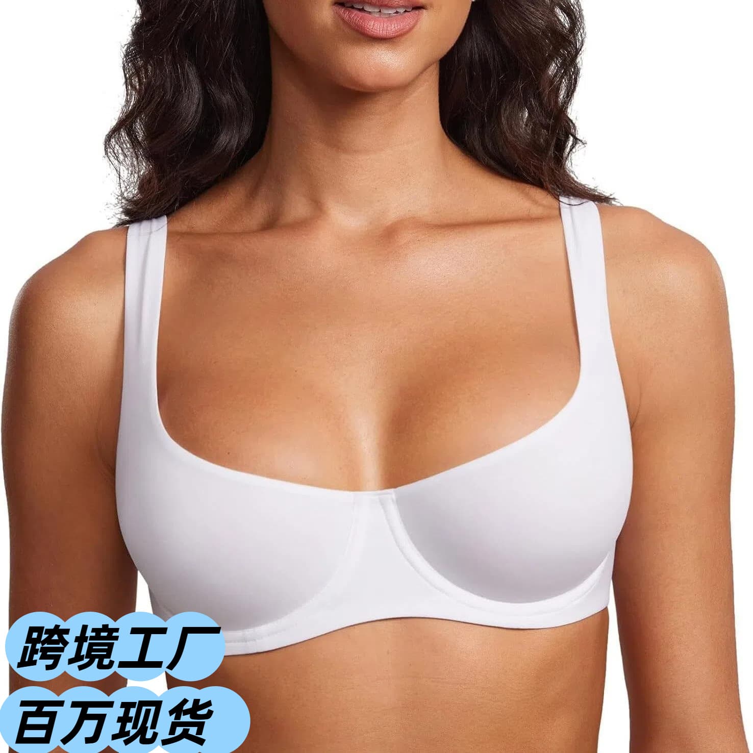 Cross-border Factory Unlined Plunge Bra with Underwire Support, Plus Size, Smooth Low Neckline, Push-up, Side Coverage