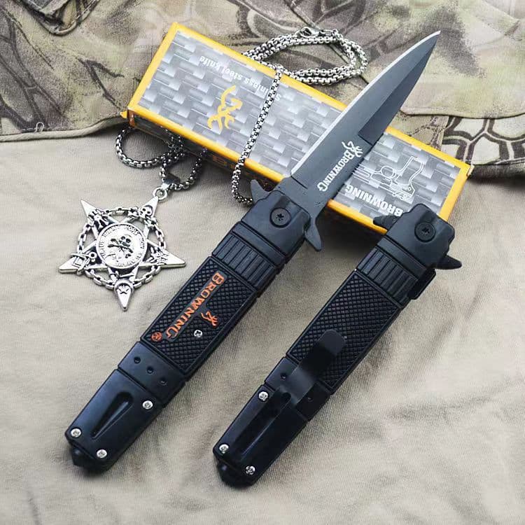 Browning Folding Knife Outdoor Self-Defense Rescue Bottle Opener Military Fan Portable Folding Knife Factory Direct Sales