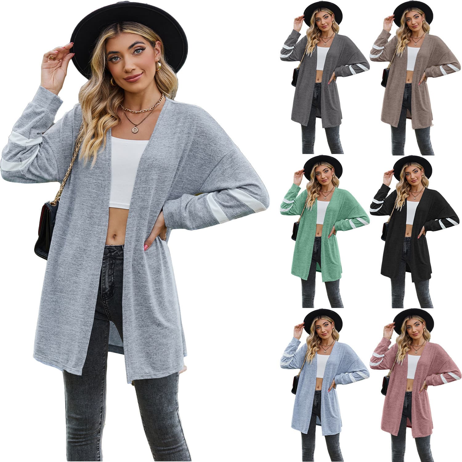 Cross-border European and American Women's Fashion 2025 Amazon Fall/Winter Long-sleeve Sweater Patchwork Contrast Color Knit Cardigan Coat