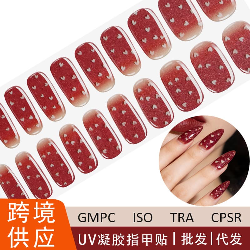Custom Cross-Border Light Therapy Nail Art Gel Semi-Cured Nail Stickers Valentine's Day Nail Art New Year Battle Nail UV Nail Stickers