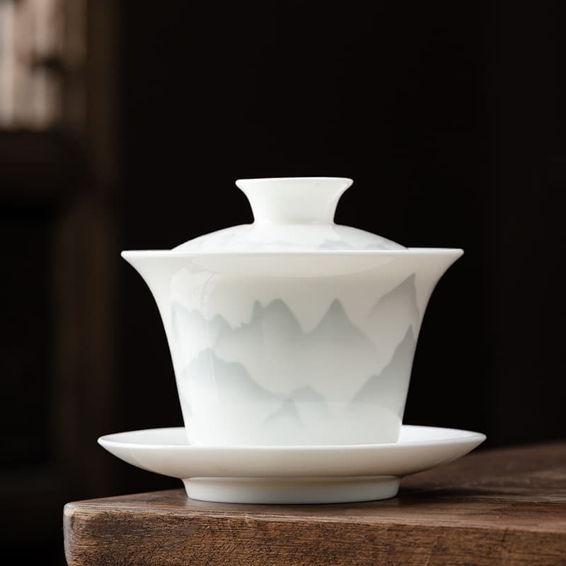 Dehua Lard Jade White Porcelain Kung Fu Tea Set Gaiwan Teapot Single Accessories Sancai Bowl Custom Gift Logo