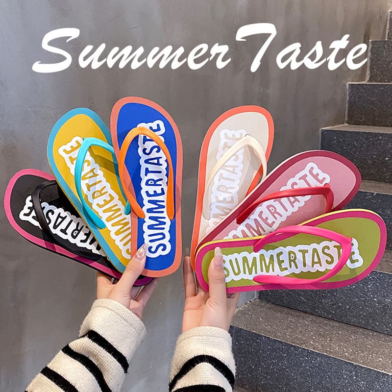 Candy-colored casual flip-flops, beach vacation fashion flip-flops for women, flat-soled non-slip flip-flops for beach wear