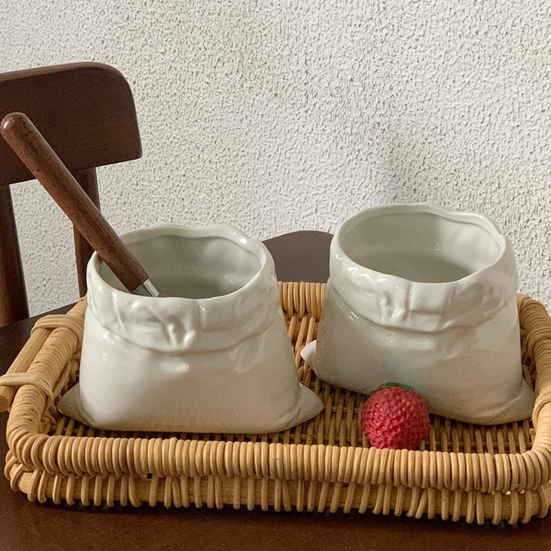 Cute Ceramic Bag-Shaped Mug Retro Canvas Mug Coffee Latte Cup Unique Couple Cup