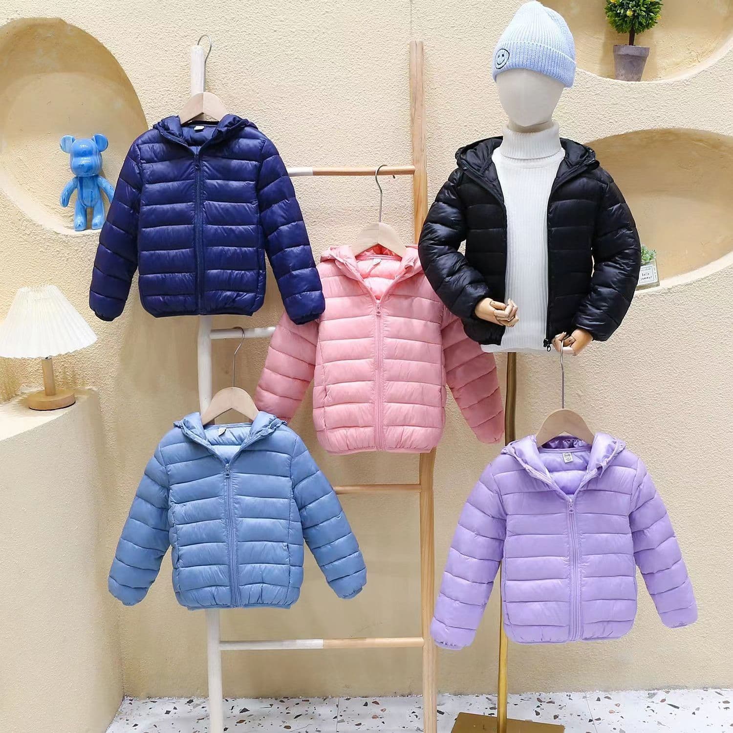 Children's Lightweight Cotton Jacket, Boys and Girls Medium to Large Size Hooded Outerwear, Ultra-Light Baby Jacket for Autumn/Winter
