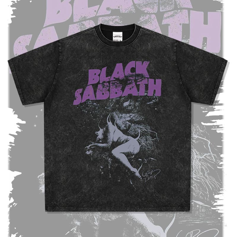 American Vintage Washed Short Sleeve T-Shirt Crewneck Band BLACK SABBATH Black Sabbath GOD ISDEAD