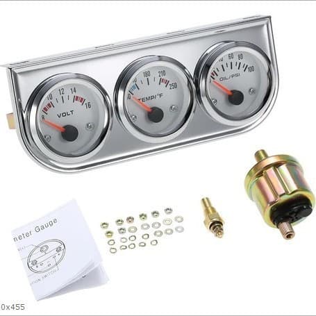 Cross-border 52mm Car Water Temperature Gauge Fahrenheit Oil Pressure Gauge PSI Voltage Triple Gauge Set with Sensors