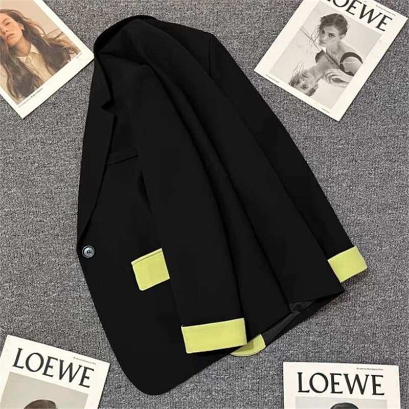 2026 Early Autumn Contrast Color Blazer for Women New High-End Fashion Street Trendy Loose Blazer