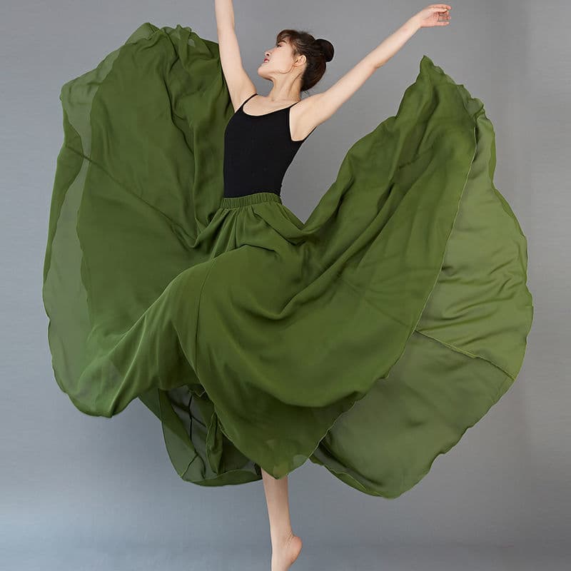 Xinjiang Dance Chiffon Skirt, Flared Practice Skirt, Uyghur Dance Performance Long Skirt, Stage Performance