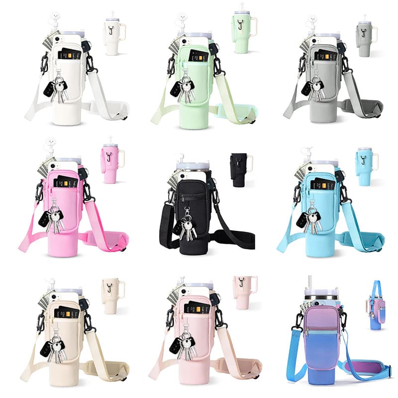 40oz Tumbler Sleeve for Stanley, Neoprene Water Bottle Carrier Bag with Handle, Portable Car Cup Holder Sleeve for Stanley Insulated Tumbler