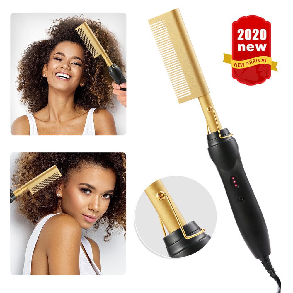 Amazon Wet/Dry Electric Heating Copper Comb Hair Straightener Brush for Home Use Curling Iron Wholesale
