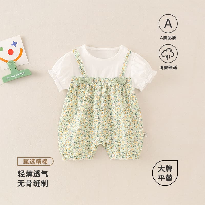 Baby Cotton Class A Summer Short-Sleeve Bodysuit Newborn Romper Floral Crawling Suit Wholesale